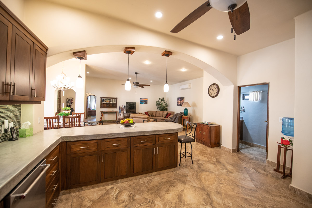 Fabulous One Level Home with Large Garage, Dipping Pool, Outdoor Kitchen and Bar Plus Guest House! kitchen looking towards open living