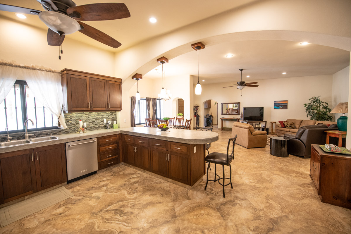 Fabulous One Level Home with Large Garage, Dipping Pool, Outdoor Kitchen and Bar Plus Guest House! kitchen open dining and living