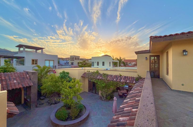 Casa Mariposa inner courtyard at sunset
